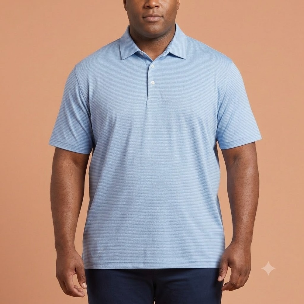 Quieti Performance Polo Shirt Men's XL Blue White Striped Stretch‎ Golf EUC